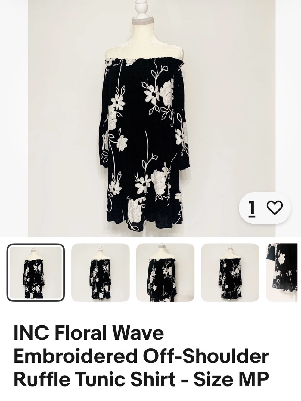 INC International Concepts Black & White Floral Off-Shoulder Tunic.